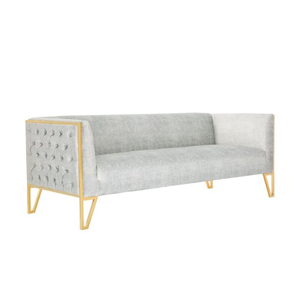 Manhattan Comfort Vector 2-Piece Grey Velvet and Gold Metal Sofa and Armchair Set