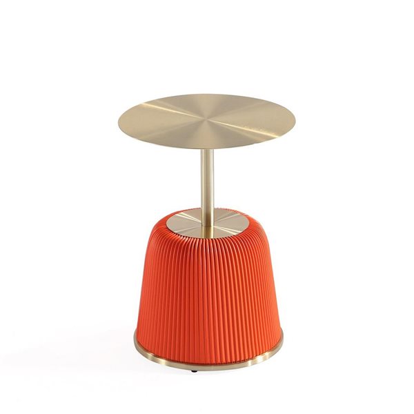 Tables d'appoint moderne Anderson Manhattan Comfort en similicuir orange avec plateau en métal doré, lot de 2