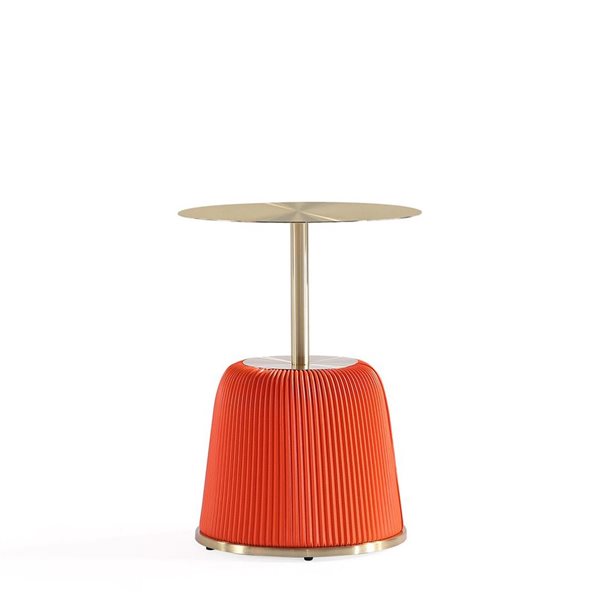 Tables d'appoint moderne Anderson Manhattan Comfort en similicuir orange avec plateau en métal doré, lot de 2