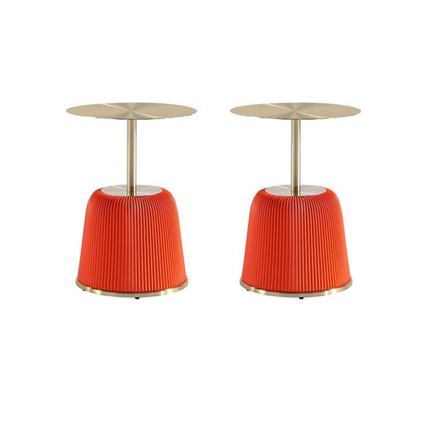 Manhattan Comfort Anderson Orange Leatherette Upholstered Modern End Tables w/ Metal Gold Tabletop - Set of 2