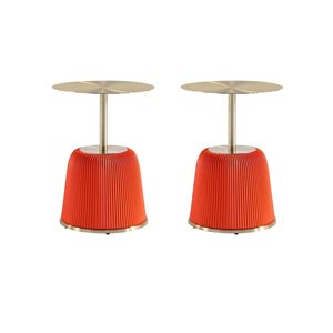 Manhattan Comfort Anderson Orange Leatherette Upholstered Modern End Tables w/ Metal Gold Tabletop - Set of 2