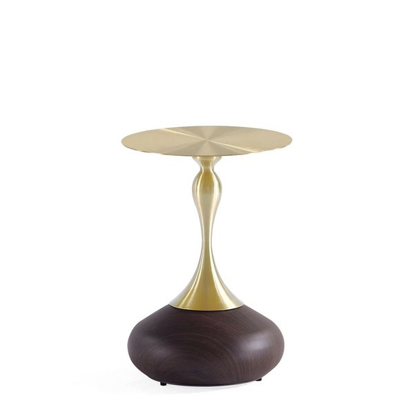 Manhattan Comfort Patchin Brown Wood/Gold Metal Round Modern End Table