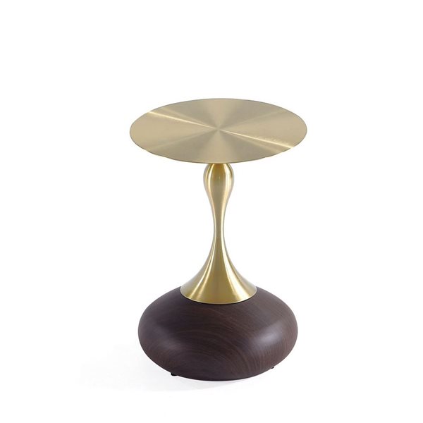 Manhattan Comfort Patchin Brown Wood/Gold Metal Round Modern End Table