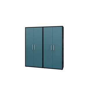 Manhattan Comfort Eiffel 35.5 W x 74-in H Matte Black/Aqua Blue MDF 2-Piece Tall Garage Cabinet Set