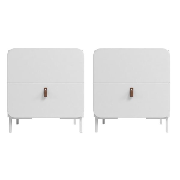 Manhattan Comfort Bogardus White Composite Mid-Century Modern 2-Drawer Nightstand