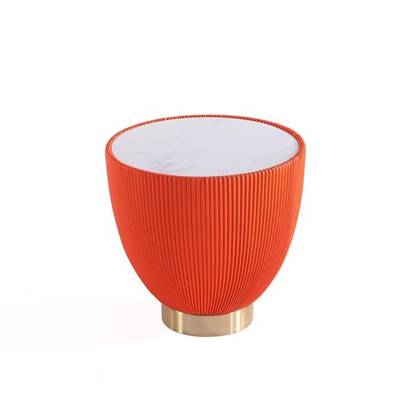 Manhattan Comfort Anderson Orange Leatherette Upholstered Modern End Table w/ Marble Look Tabletop