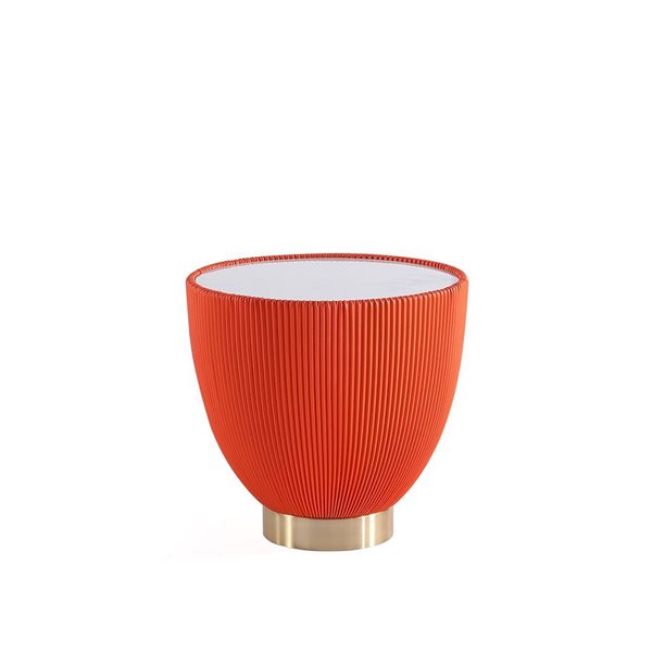 Table d'appoint moderne Anderson Manhattan Comfort en similicuir avec plateau aspect marbre, orange