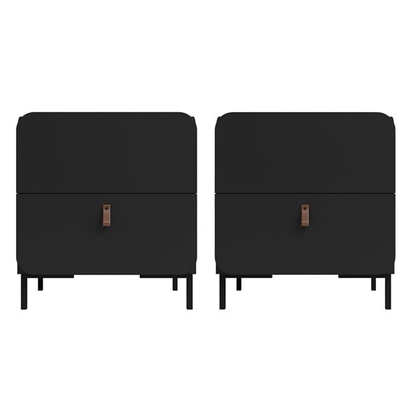 Manhattan Comfort Bogardus Black Composite Mid-Century Modern 2-Drawer Nightstands - Set of 2