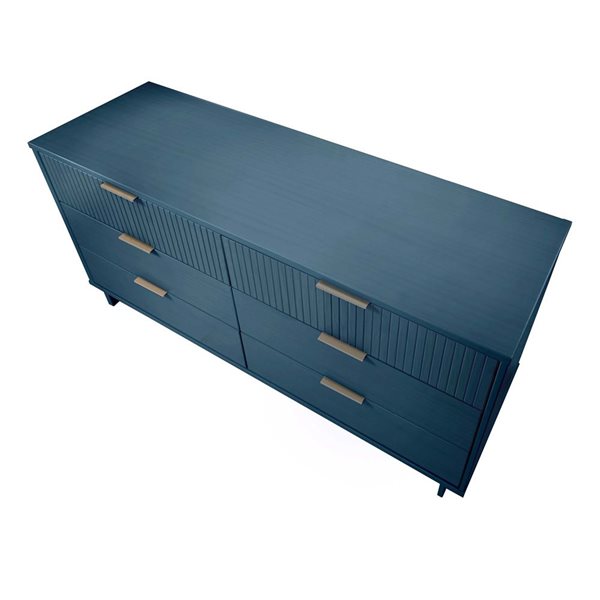 Manhattan Comfort Granville 55-in W Midnight Blue Modern Double Wide Dresser w/ 6 Full Extension Drawers