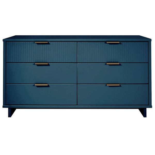 Commode double moderne Granville de Manhattan Comfort en bois 55 po L. avec 6 tiroirs à ouverture complète, bleu minuit