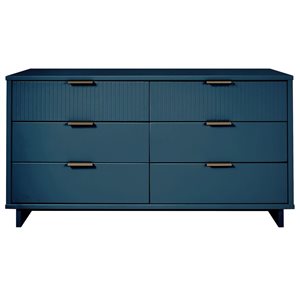 Commode double moderne Granville de Manhattan Comfort en bois 55 po L. avec 6 tiroirs à ouverture complète, bleu minuit