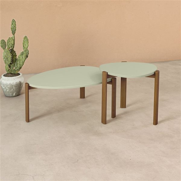 Manhattan Comfort Gales Pistachio Green Mid-Century Modern End Table w/ Solid Wood Legs