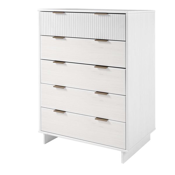 Grande commode moderne Granville de Manhattan Comfort en bois 45 po L. avec 5 tiroirs à ouverture complète, blanc