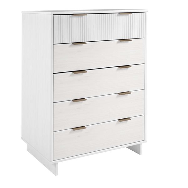 Grande commode moderne Granville de Manhattan Comfort en bois 45 po L. avec 5 tiroirs à ouverture complète, blanc