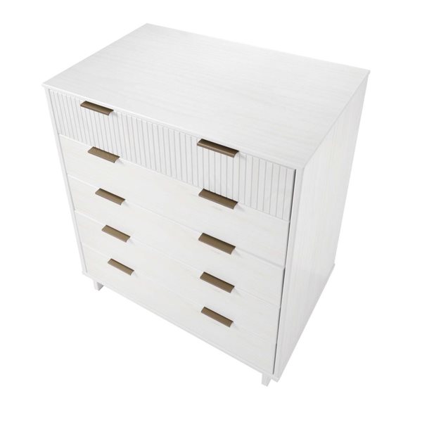 Grande commode moderne Granville de Manhattan Comfort en bois 45 po L. avec 5 tiroirs à ouverture complète, blanc