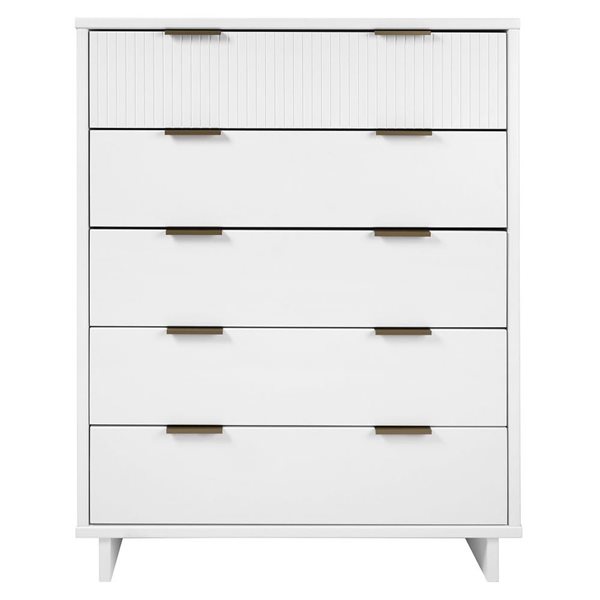 Grande commode moderne Granville de Manhattan Comfort en bois 45 po L. avec 5 tiroirs à ouverture complète, blanc