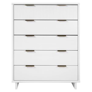 Grande commode moderne Granville de Manhattan Comfort en bois 45 po L. avec 5 tiroirs à ouverture complète, blanc