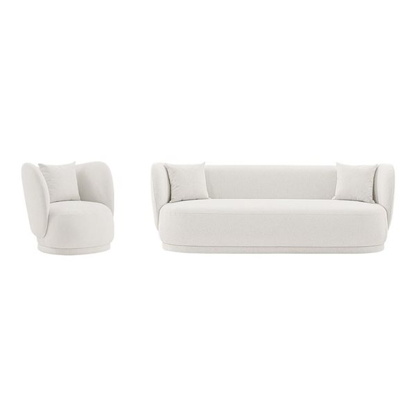 Manhattan Comfort Siri Cream Linen Contemporary Sofa and Accent Chair Set w/ Pillows