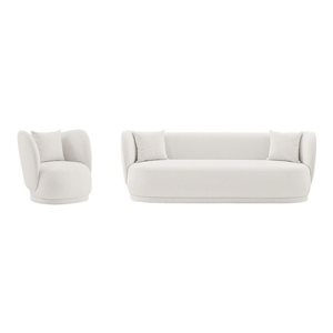 Manhattan Comfort Siri Cream Linen Contemporary Sofa and Accent Chair Set w/ Pillows