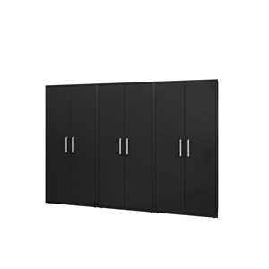 Manhattan Comfort Eiffel 35.5 W x 74-in H Matte Black MDF 3-Piece Tall Garage Cabinet Set