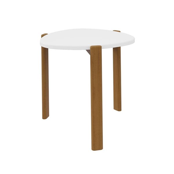 Manhattan Comfort Gales Matte White Mid-Century Modern End Table w/ Solid Wood Legs