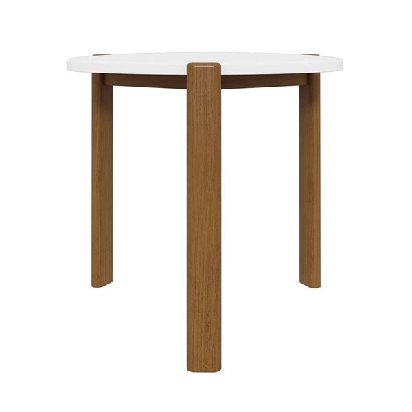 Manhattan Comfort Gales Matte White Mid-Century Modern End Table w/ Solid Wood Legs