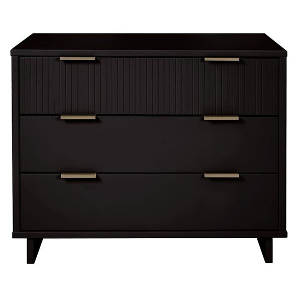 Commode standard moderne Granville de Manhattan Comfort en bois 38 po L. avec 3 tiroirs à ouverture complète, noir