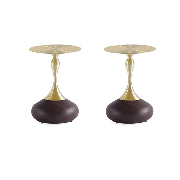 Manhattan Comfort Patchin Brown Wood/Gold Metal Round Modern End Tables - Set of 2