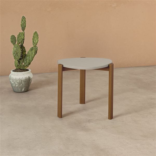 Manhattan Comfort Gales Greige Mid-Century Modern End Table w/ Solid Wood Legs