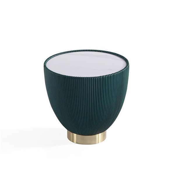 Manhattan Comfort Anderson Green Leatherette Upholstered Modern End Table w/ Marble Look Tabletop