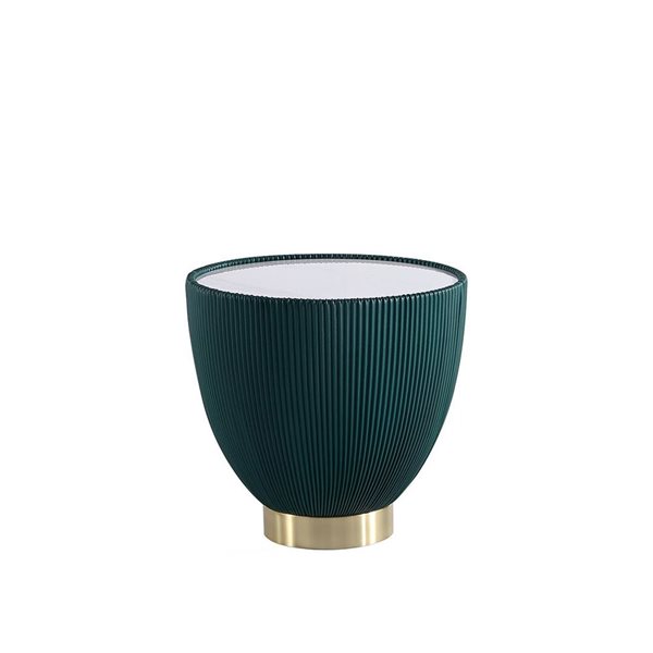 Manhattan Comfort Anderson Green Leatherette Upholstered Modern End Table w/ Marble Look Tabletop