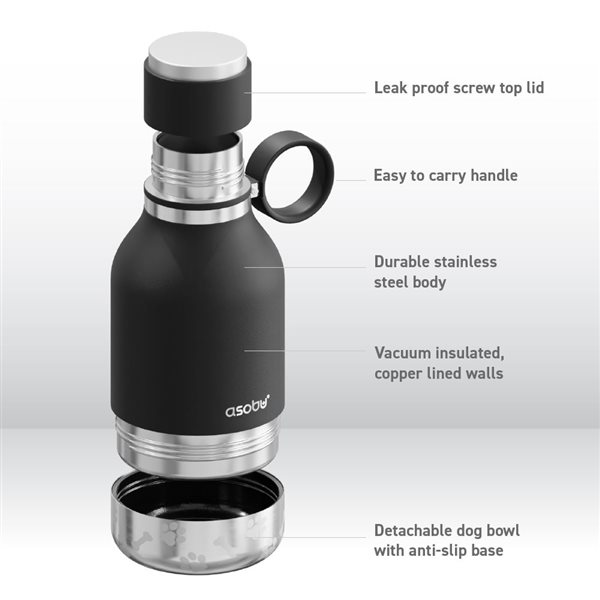 Asobu 34-oz. Dog Stainless Steel Travel Water Bottle and Bowl - Black