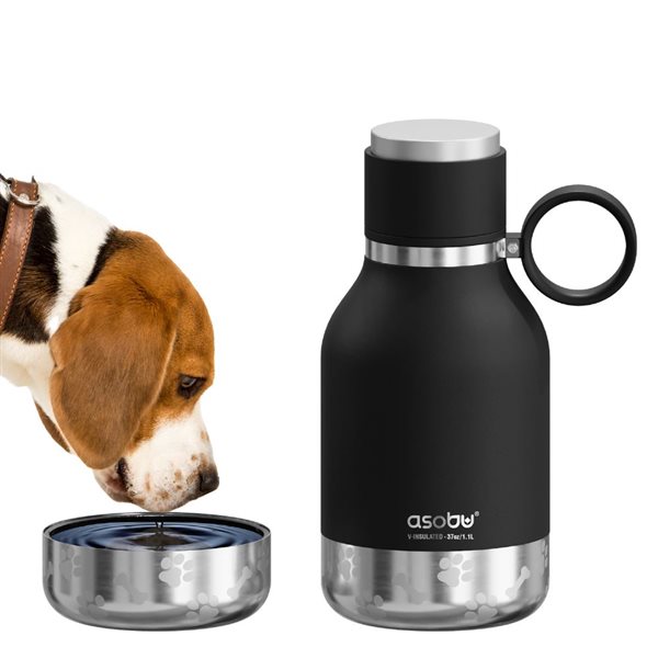 Asobu 34-oz. Dog Stainless Steel Travel Water Bottle and Bowl - Black