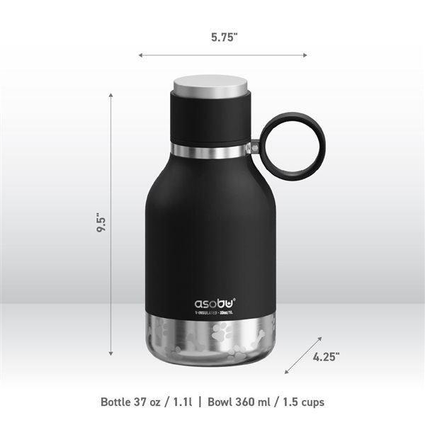 Asobu 34-oz. Dog Stainless Steel Travel Water Bottle and Bowl - Black