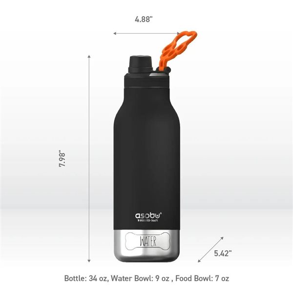 Asobu Buddy 34-oz. 3-in-1 Bottle with 2 Bowls - Black