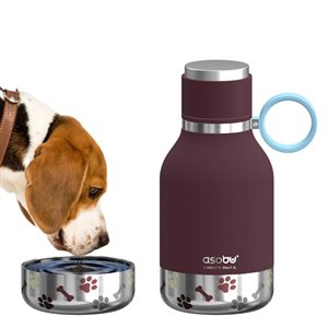 Asobu 34-oz. Dog Stainless Steel Travel Water Bottle and Bowl - Burgundy