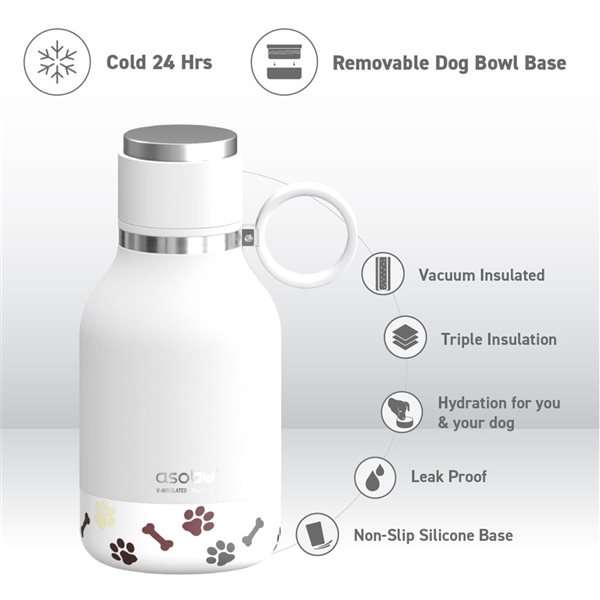 Asobu 34-oz. Dog Stainless Steel Travel Water Bottle and Bowl - White