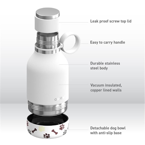 Asobu 34-oz. Dog Stainless Steel Travel Water Bottle and Bowl - White