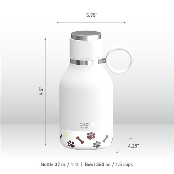 Asobu 34-oz. Dog Stainless Steel Travel Water Bottle and Bowl - White