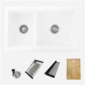 Stylish Pietra Dual-Mount 30 L x 18-in W White Composite Granite Double Bowl Workstation Kitchen Sink