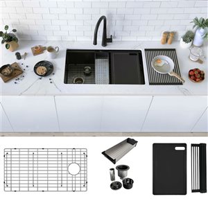 Stylish Versa Undermount 33 L x 19-in W Graphite Black Stainless Steel Single Bowl Workstation Kitchen Sink All-in-One Kit