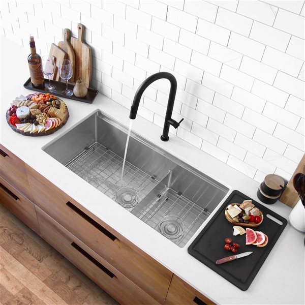 Stylish Versa Undermount 36 L x 19-in W Stainless Steel Double Offset Bowl Workstation Kitchen Sink All-in-One Kit