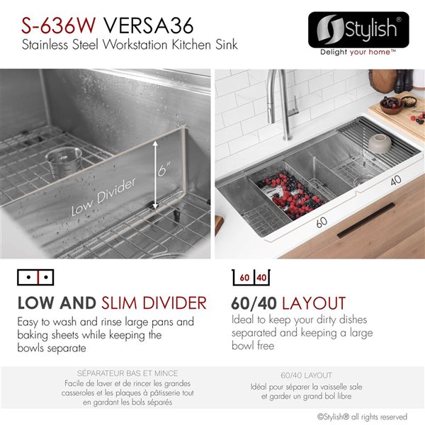 Stylish Versa Undermount 36 L x 19-in W Stainless Steel Double Bowl Workstation Kitchen Sink  All-in-One Kit