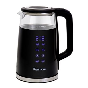 Bouilloire électrique en verre Kenmore 1,7 L avec commande numérique de la température, noir