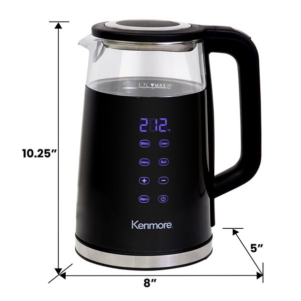 Kenmore  1.7 L Glass Electric Kettle with Digital Temperature Control - Black