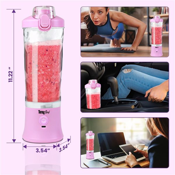 Total Chef Cordless Portable Blender 20 oz with USB Port - Lilas Pink