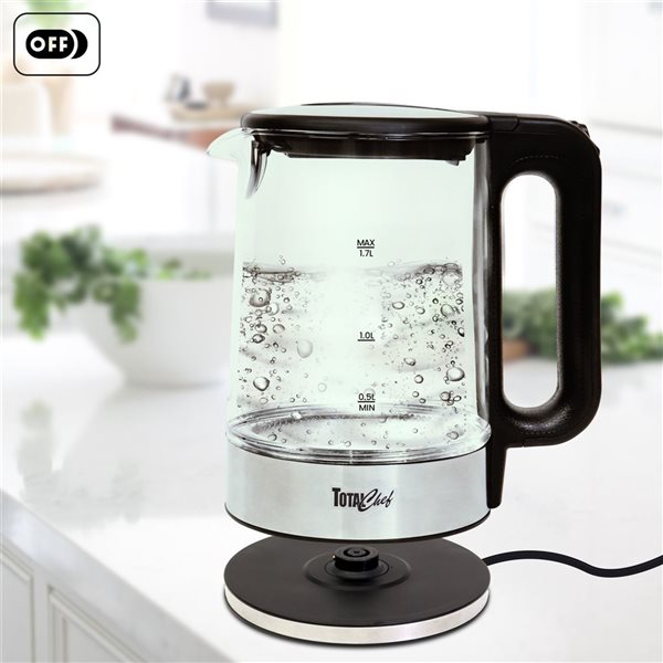 Total Chef 1.7 L Cordless Electric Glass Kettle with LED Light - Black