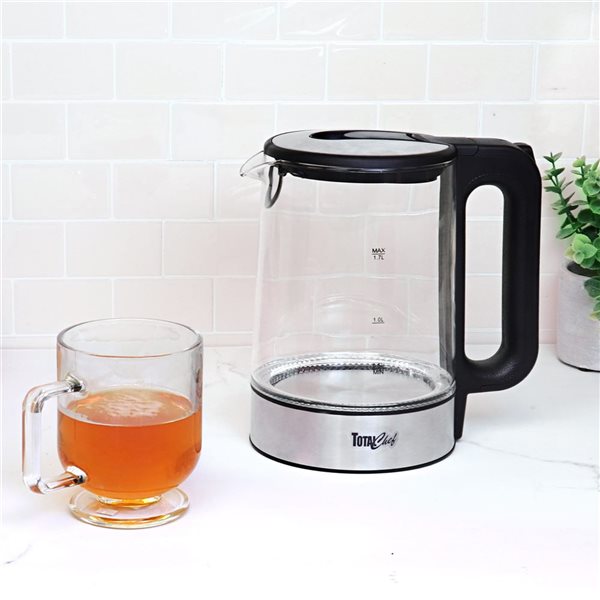 Total Chef 1.7 L Cordless Electric Glass Kettle with LED Light - Black