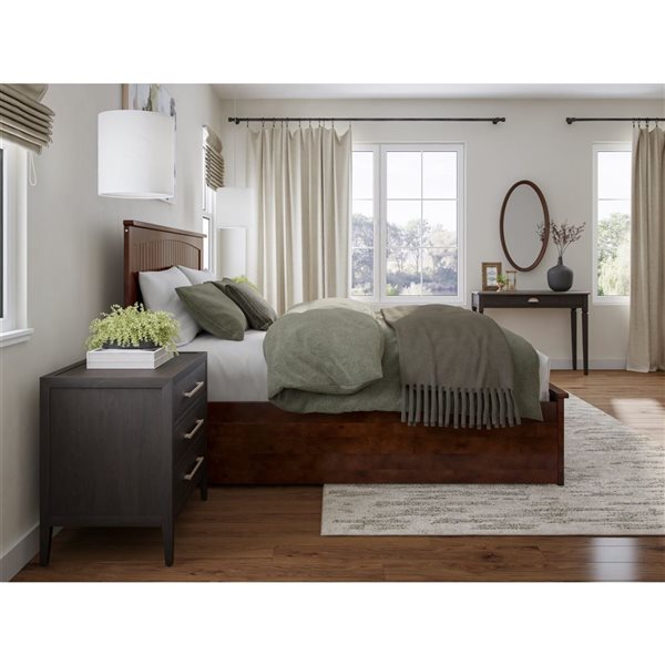 AFI Nantucket Walnut Solid Wood King-Size Platform Bed w/ Matching Footboard and Twin XL Trundle