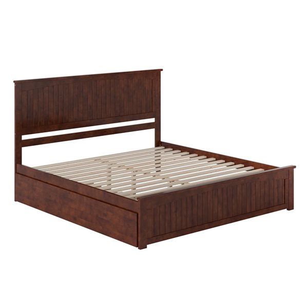 AFI Nantucket Walnut Solid Wood King-Size Platform Bed w/ Matching Footboard and Twin XL Trundle